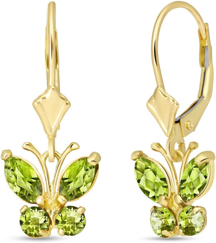 14k Yellow Gold Peridot Butterfly Earrings - Image 3