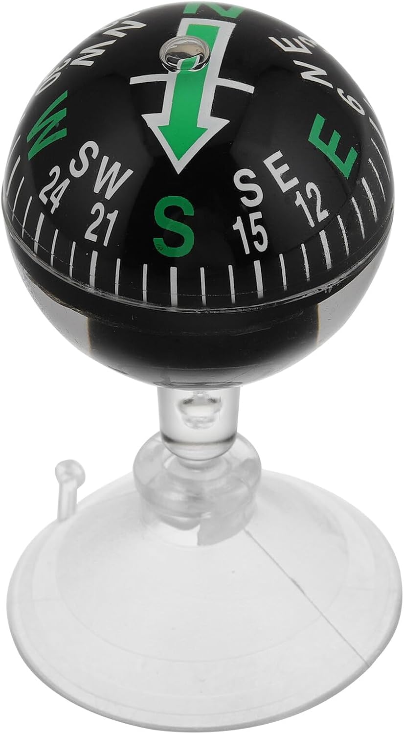 Car Dashboard Compass Ball with Suction Cup, 38mm Portable Plastic Automotive Interior Compass for Navigation, Suitable for Cars, Trucks, and Marine Use