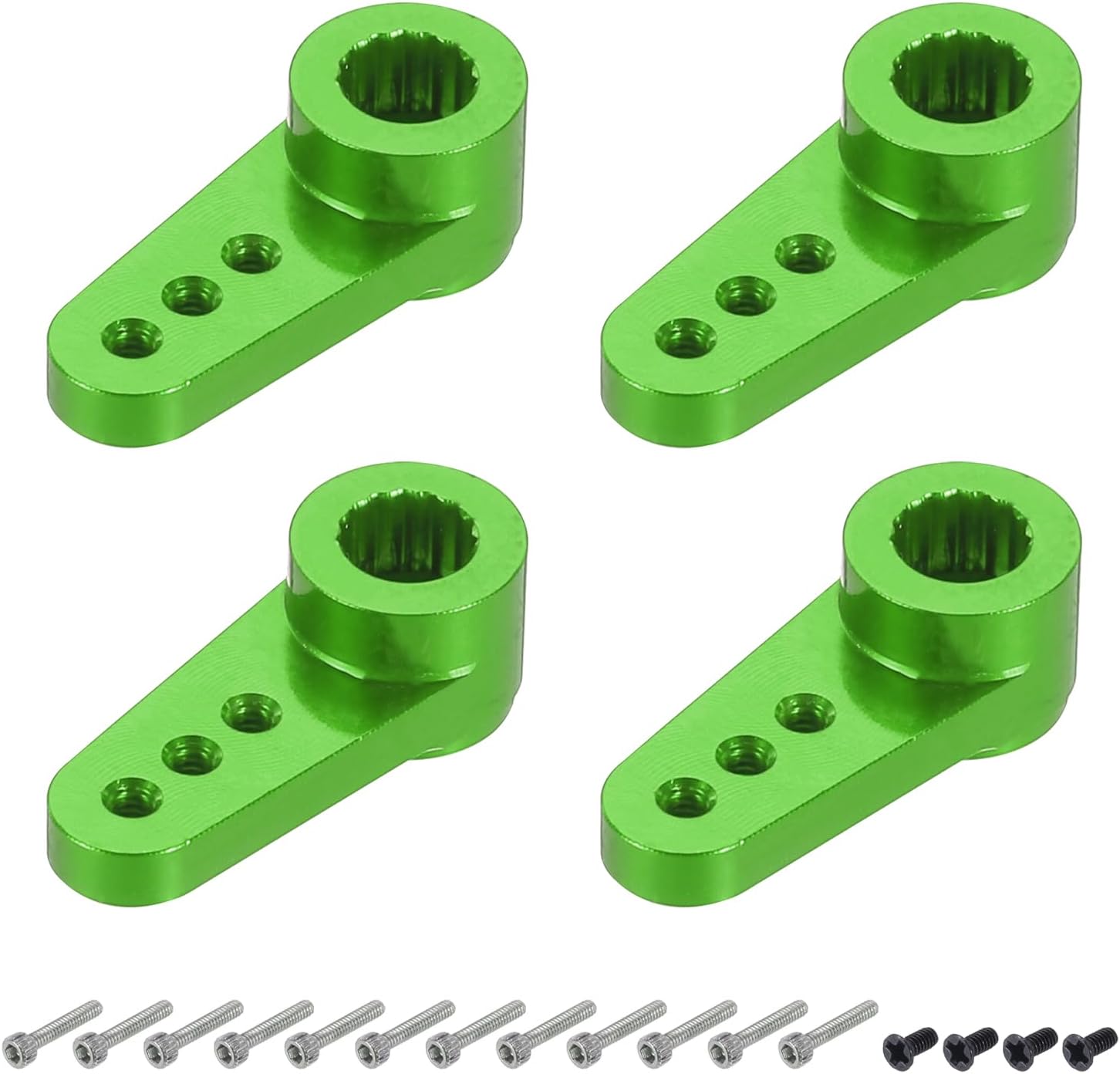 MECCANIXITY 4 Pcs Aluminum Servo Horn 15T Servo Horn Steering Short Arm 17.5mm Length Green Suitable for DIY RC Car/Boat/Airplanes Boat Model Accessories with Screws