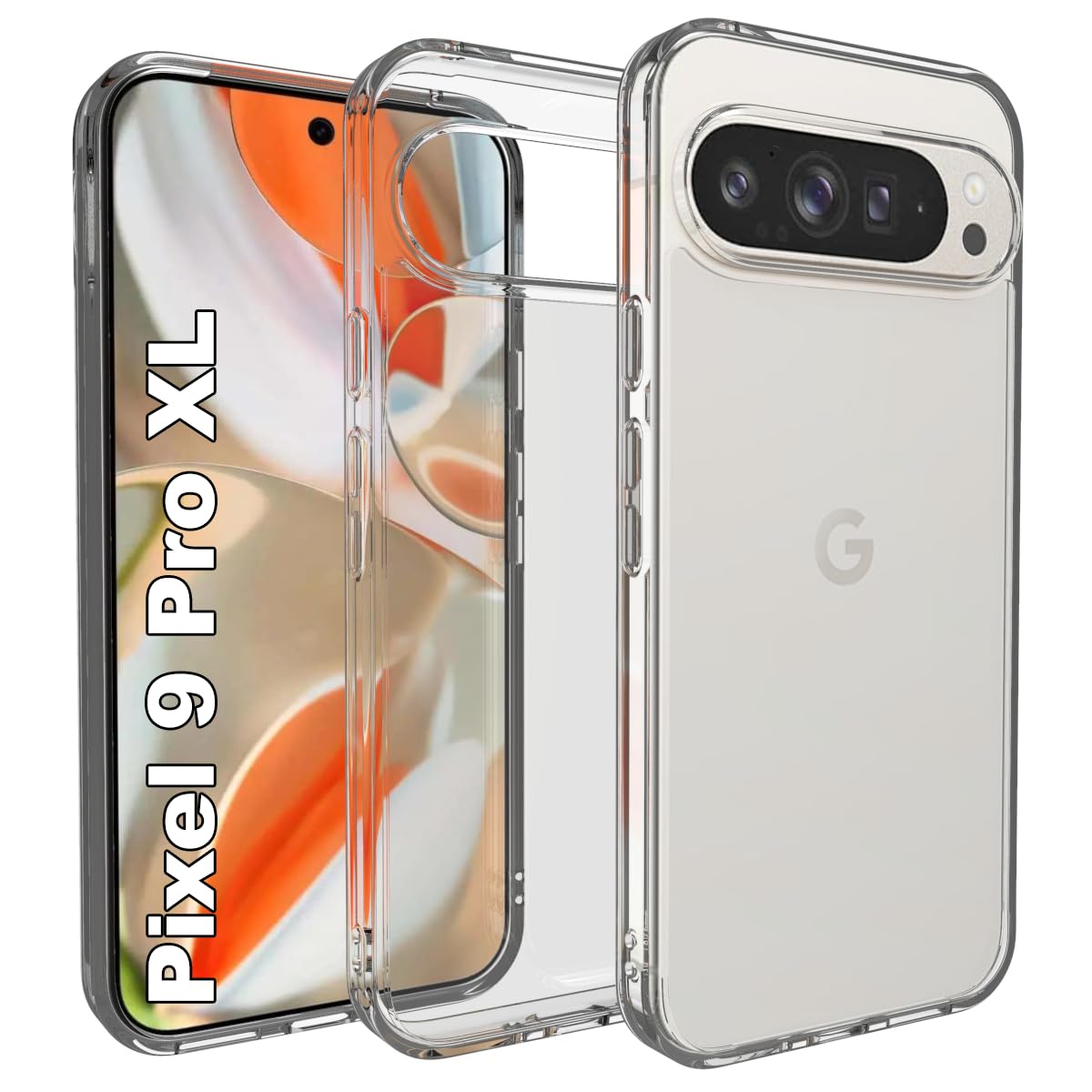 Shockproof Clear Hybrid Armor Back Cover Case Compatible with Google Pixel 9 Pro XL (Transparent PC with TPU Bumper)