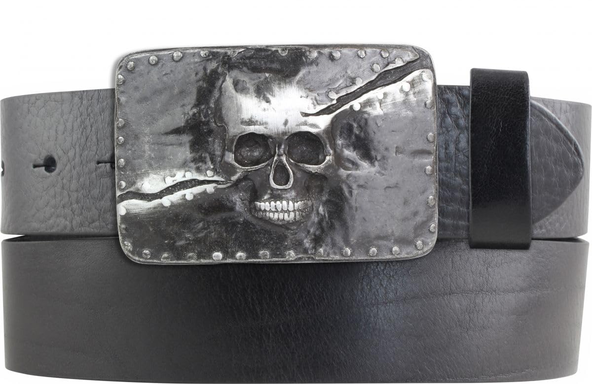 BELTINGER Gürtel aus Vollrindleder mit Split Skull-Schließe 40mm | Ledergürtel mit Schädel-Buckle für Herren Herren 4,0cm | Leder-Gürtel
