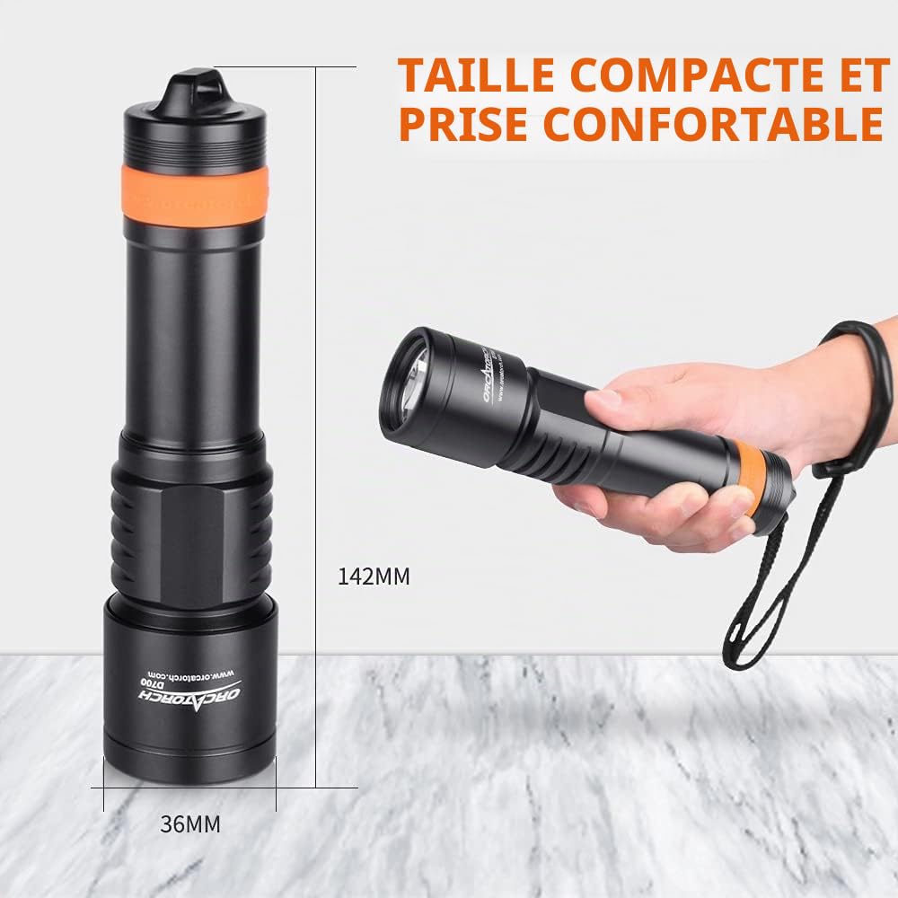 ORCATORCH Lampe de plongée D700 1700 lumens - 150 m de profondeur