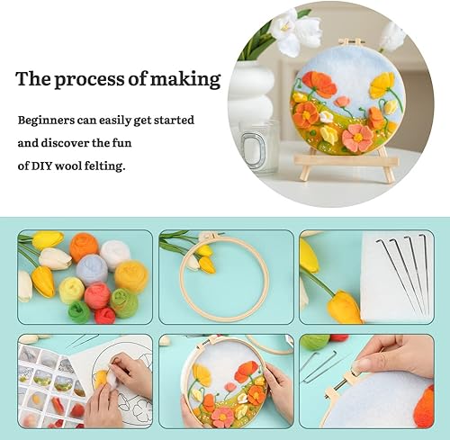 Miniatura 6 de Mayboos Juego de iniciación de fieltro de aguja, suministros de fieltro de aguja para principiantes, juego de fieltro de aguja de lana con bolsa de