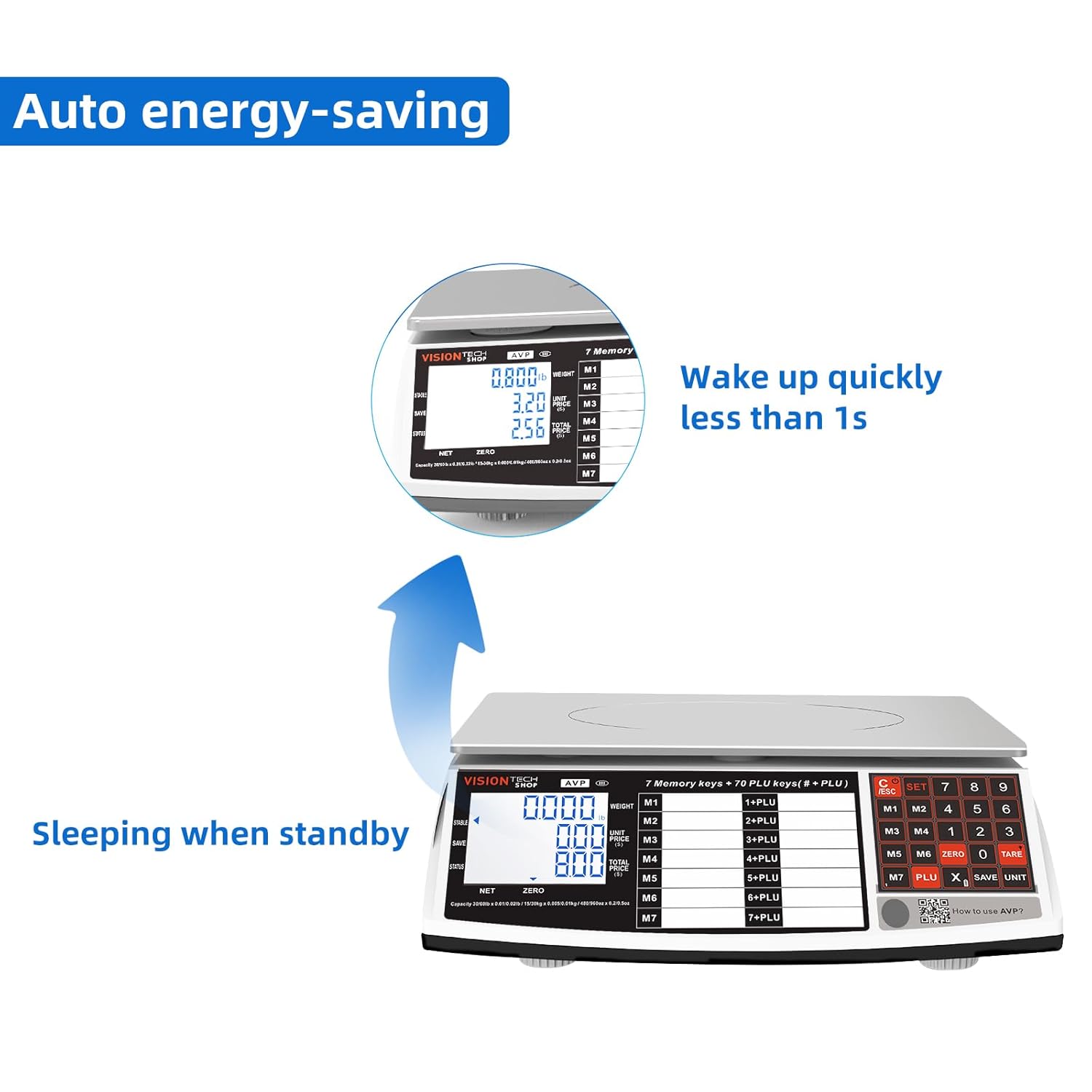 VisionTechShop AVP Price Computing Scale, Lb/Oz/Kg Switchable, 30/60lb x 0.01/0.02lb Readability, NTEP Legal for Trade COC #25-083, Ultra Power Saving Design, LCD Adjustable Backlight