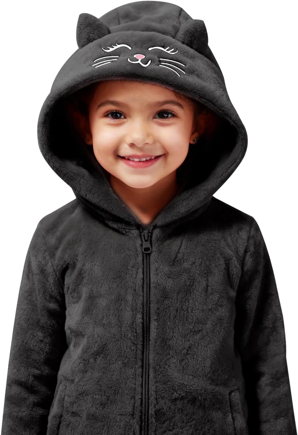 Toddler Fleece Jacket Cute Embroidered Cat Face Coat With Cat Ears Fall Winter Warmth Hooded Outerwear Coat 2-4Years - Image 2