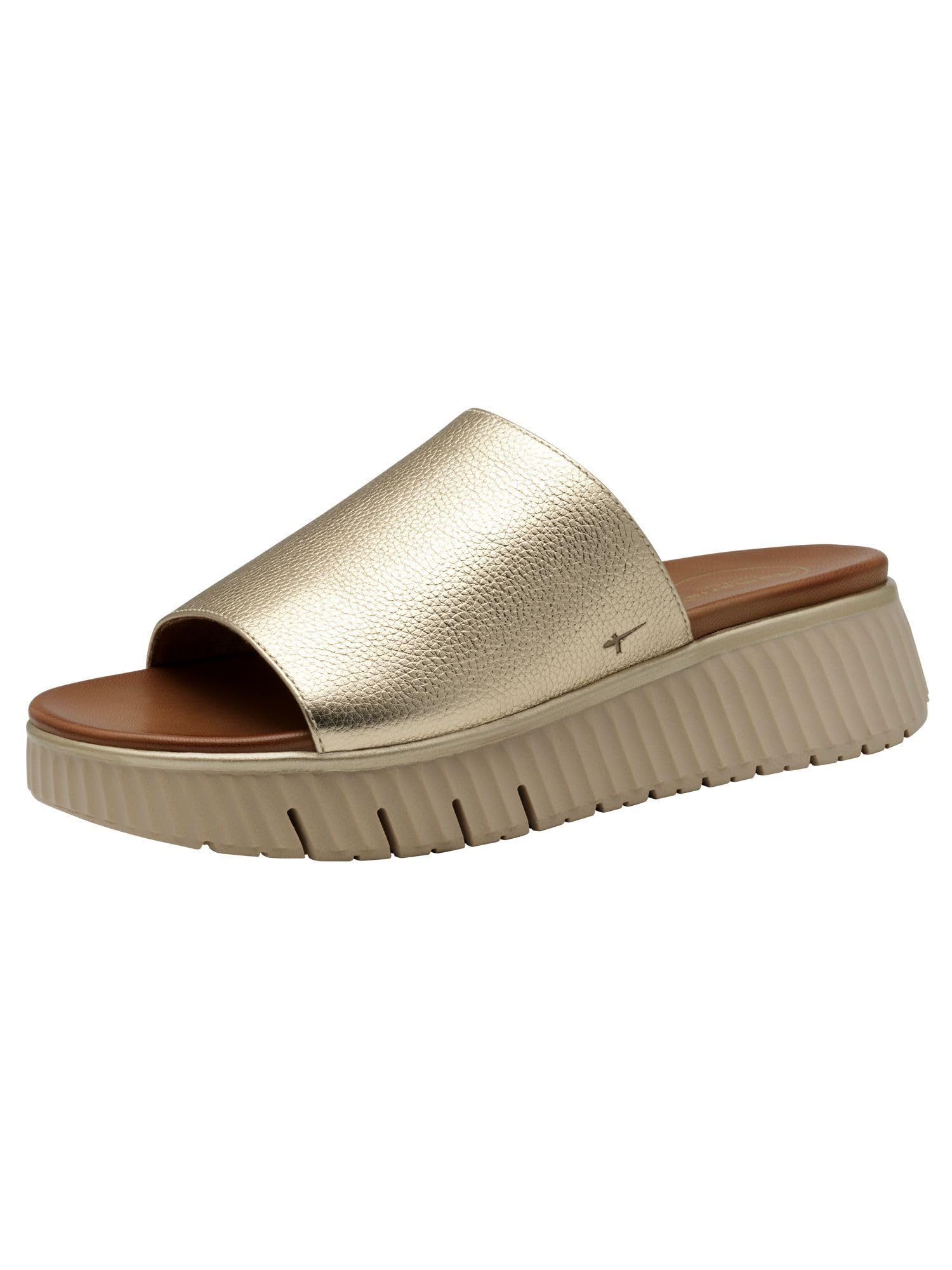 Tamaris Comfort Women’s Leather Platform Mules, Lt Gold, 7,5 UK