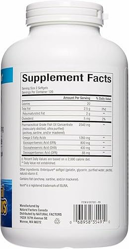 Miniatura 2 de RxOmega-3 por factores naturales apoyo natural para la salud cardiovascular con DHA y EPA suplemento dietético diario 240 cápsulas blandas