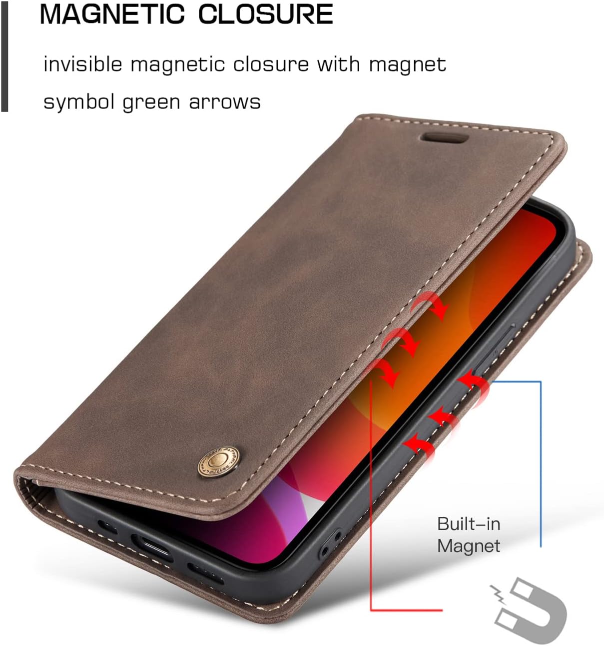 QLTYPRI Case for iPhone 12/12 Pro, Vintage PU Leather Wallet Case Card Slot Kickstand Magnetic Closure Flip Folio Book Cover for iPhone 12/12 Pro 6.1 inch - Coffee Brown - Image 3