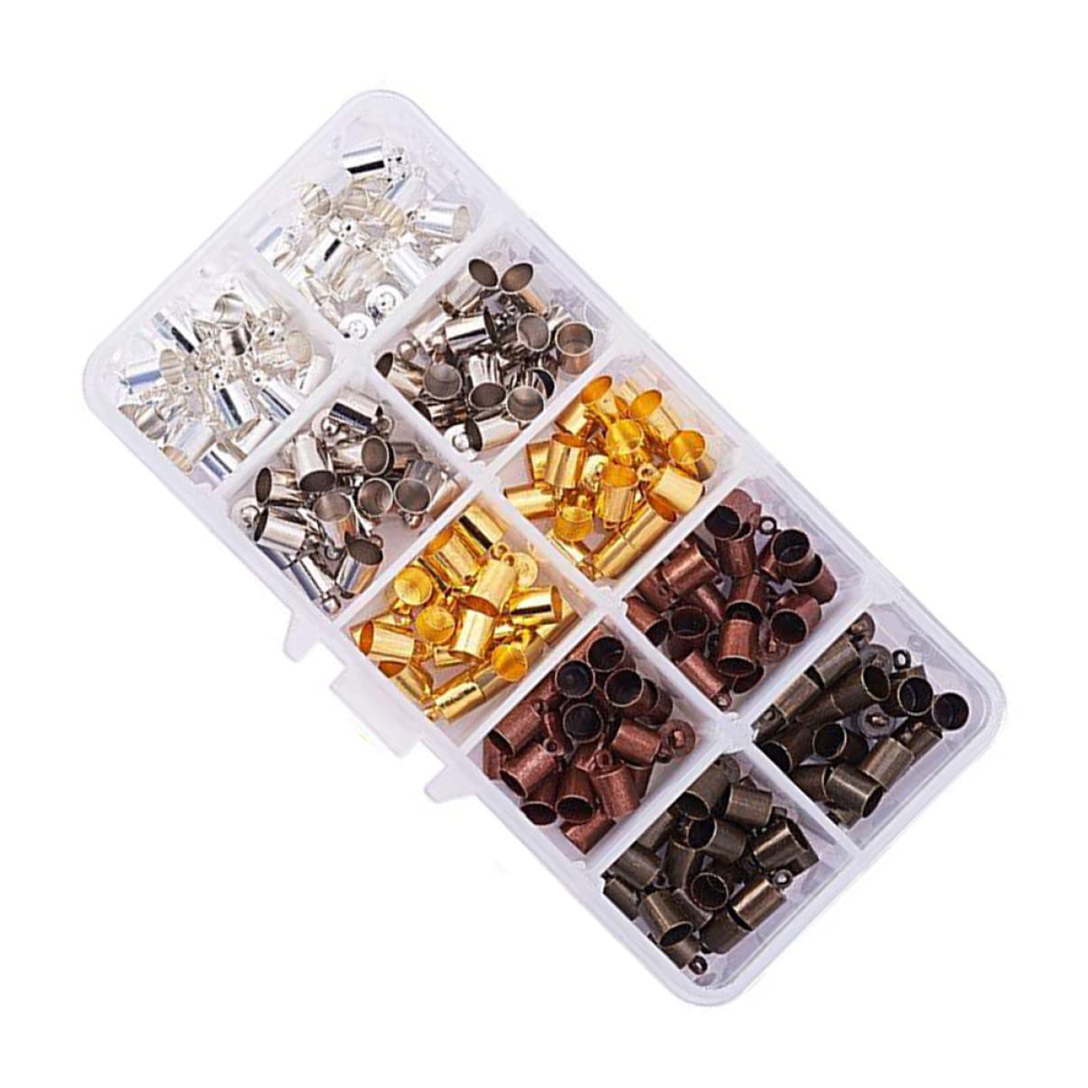 ARTIBETTER 200PCS Mixed Color Copper Cord Ends Caps for DIY Jewelry Making Wide Weight Copper Buckle for Leather Cord Accessories for Jewelry Creation