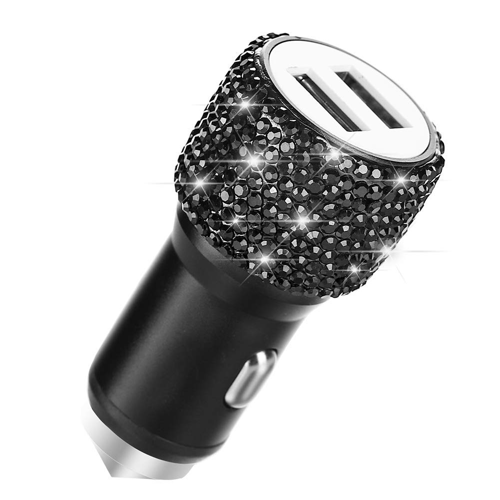 Cargador Dual USB para Coche, SAVORI Car Adapter Bling Bling Rhinestones Crystal Car Decorations for Fast Charging Car Decors for iPhone XS MAX X Plus, iPad Pro/Mini, Samsung