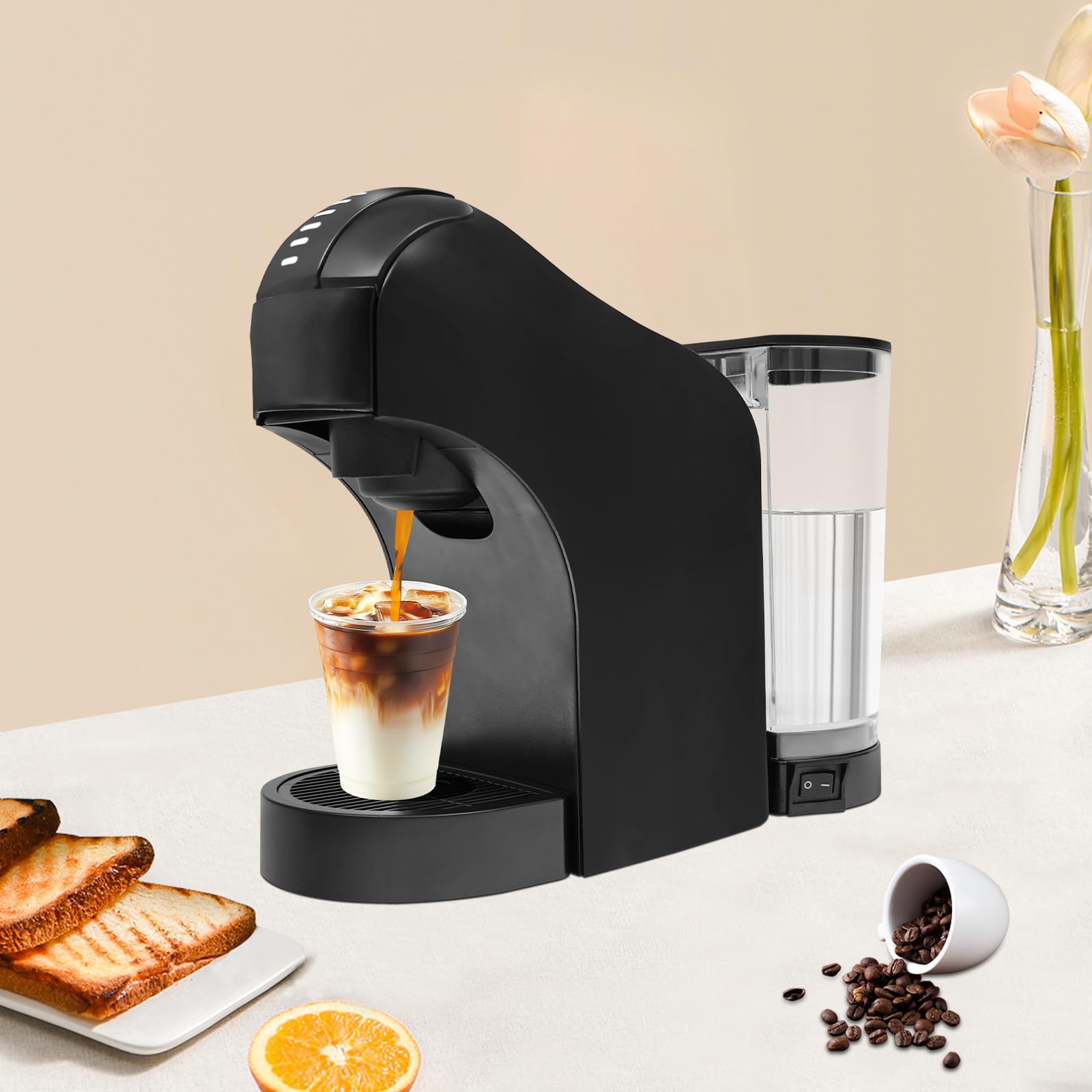 Macchina da caffè a capsule da 1400 W e 20 bar, capacità di riempimento per espresso e Lungo, veloce, potente, facile da usare e ideale per la casa o l'ufficio (nero)