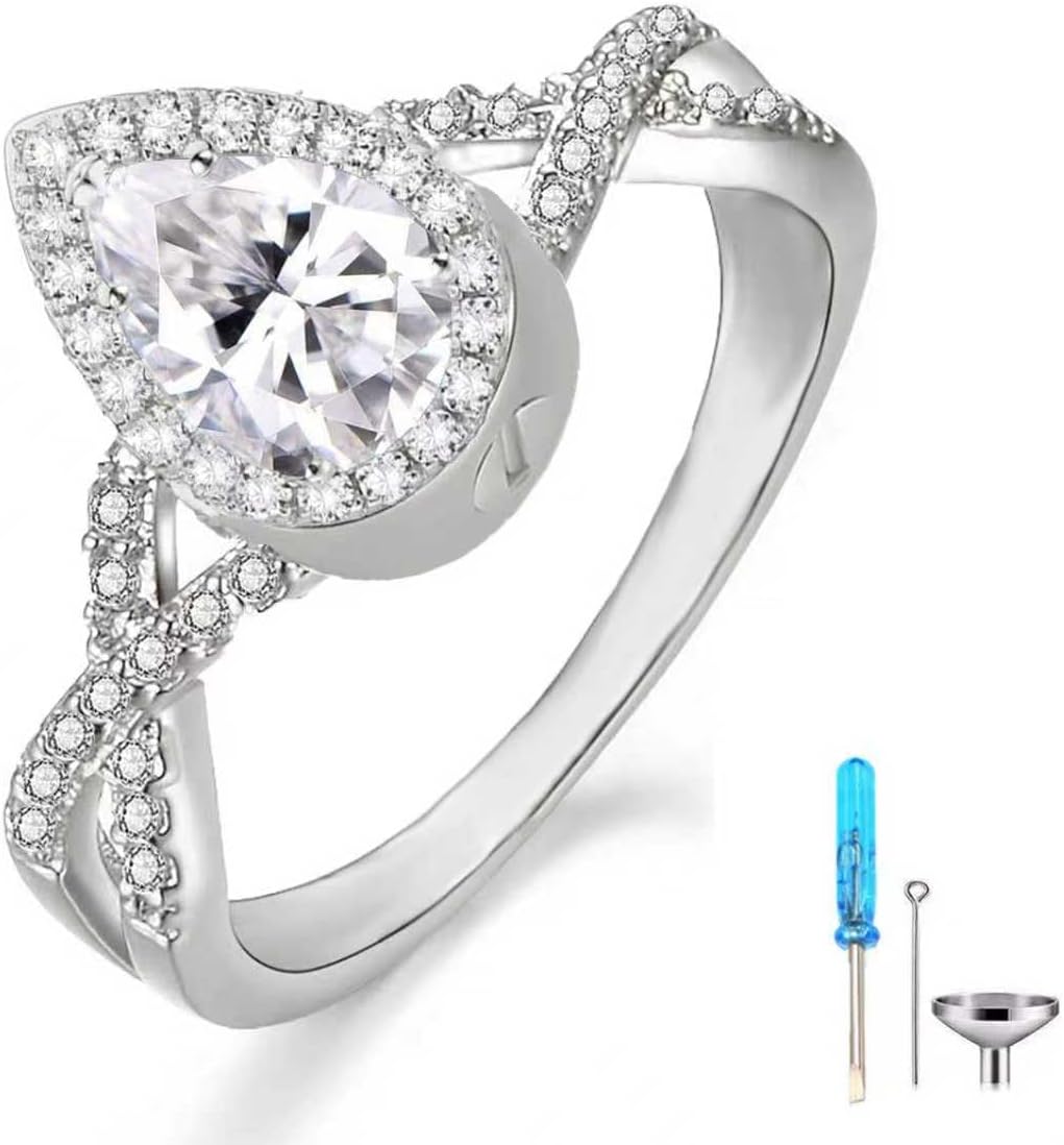 Moissanite Cremation Urn Ring for Ashes 925 Sterling Silver Urn Keepake Rings for Women Memorial Cremation Jewelry Hold Loved Ones Ashes Free Engraved
