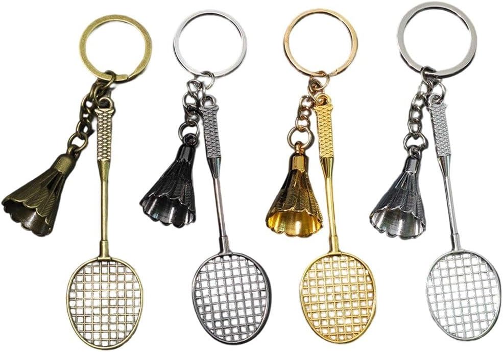 2 Pcs Mini Badminton Racket Keychain Metal Sport Keyring for Women Men Car Key Holder Backpack Pendant Fans Souvenir Gifts