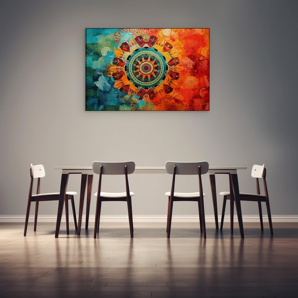 Canvas for Living room. Mystical Mandala Infusion - A Tapestry of Vivid Hues and Natural Elegance, 27 x 18 inch Canvas Wall Art - Contemporary Masterpieces - Modern Home Decor - 69x46 cm (27x18 inch)