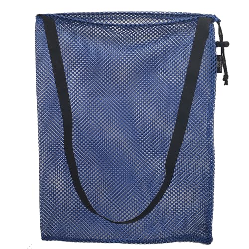JCS 15x20 Nylon Mesh Drawstring Tote Bag with Shoulder Strap, Blue