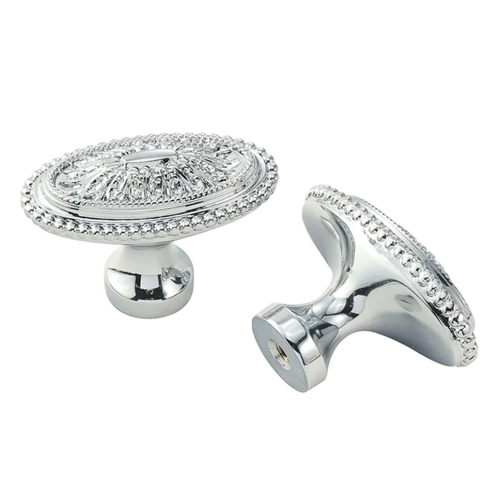 Chenhoju Silver Retro Oval Brass Cabinet Knobs Single Hole Ideal For Dressers, Wardrobes, Shoe Cabinets, And Furniture Hardware Cabinet Pulls(Silver)