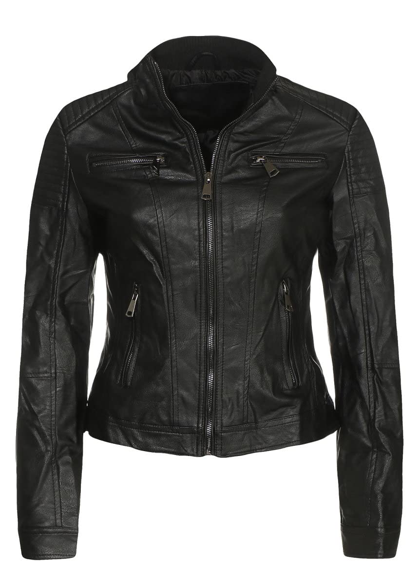Malito Damen Jacke - figurbetonte Kunstleder Jacke mit Zipper - lässige Bikerjacke - kurze Freizeitjacke mit Reißverschluß 5179