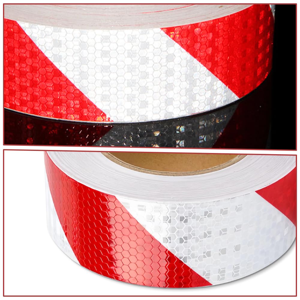 Mumjooyi Nastro Riflettente Autoadesivo 10m X 5cm Segnaletico Bianco Rosso Catarifrangente Adesivo Impermeabile Per Automobili, Veicoli E Trattori
