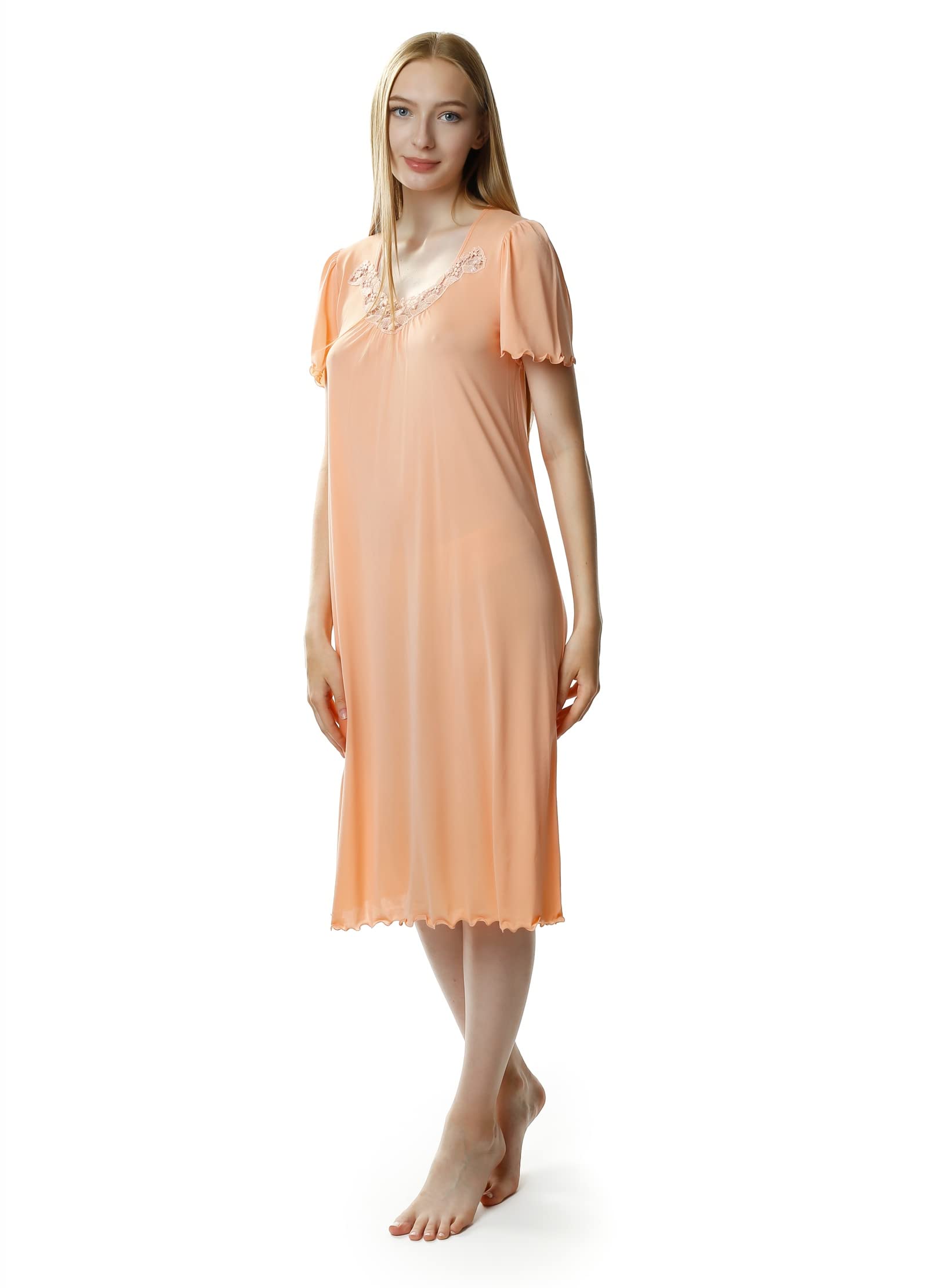 Mewa Camisón de Mujer Beatriz, de Manga Corta, térmico, con Escote Decorativo, Largo hasta la Rodilla