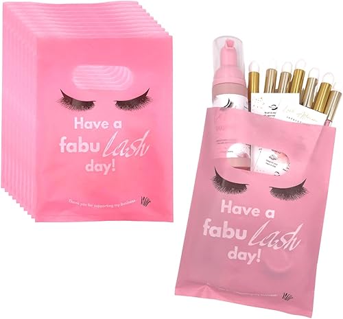 Bolsas de pestañas para clientes 100 bolsas de regalo de plástico rosa con asa para extensión de pestañas suministros esenciales para pequeñas