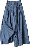 Gihuo Women's Linen Blend Culottes Wide Leg Capri Pants Elastic Waist Palazzo Trousers with Pockets