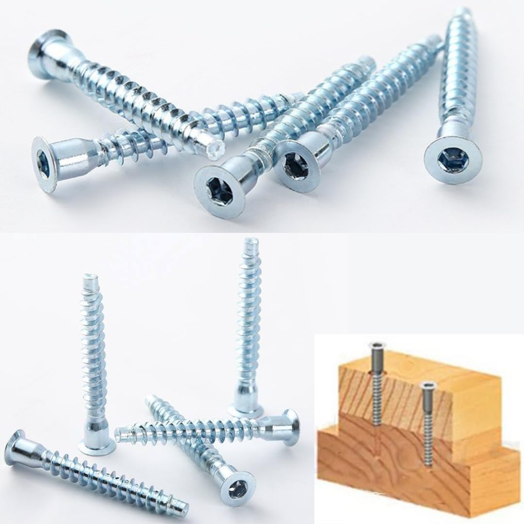 DEEGAAMART Confirmat Screws Allen Hex Socket Head Self-Tapping Furniture Screws for MDF,Chipboard & Wood Boards, Heavy Duty Cabinet,Bed Assembly,Carbon Steel Zinc Plated (60 pcs, M7x50,M6.3x50)-image-49