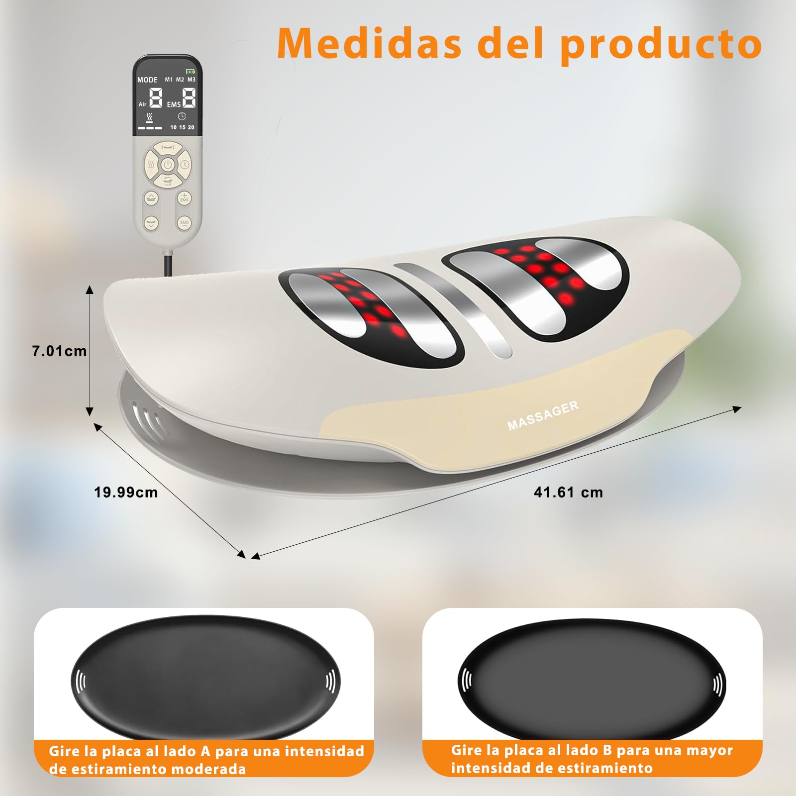 4 en 1 Masaje lumbar eléctrico, Masajeador de Espalda Inalámbrica con Tracción Airbag, Compresas Calientes, Masaje Vibratorio, Electroterapia EMS for Aliviar el Dolor de Ciática y Lumbar