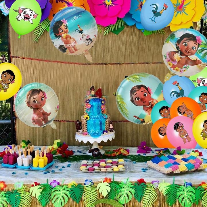 Miniatura 5 de El juego de globos Moana incluye 48 globos de látex Moana Baby de 12 pulgadas y 4 globos de aluminio Moana Baby para niñas, suministros de fiesta de