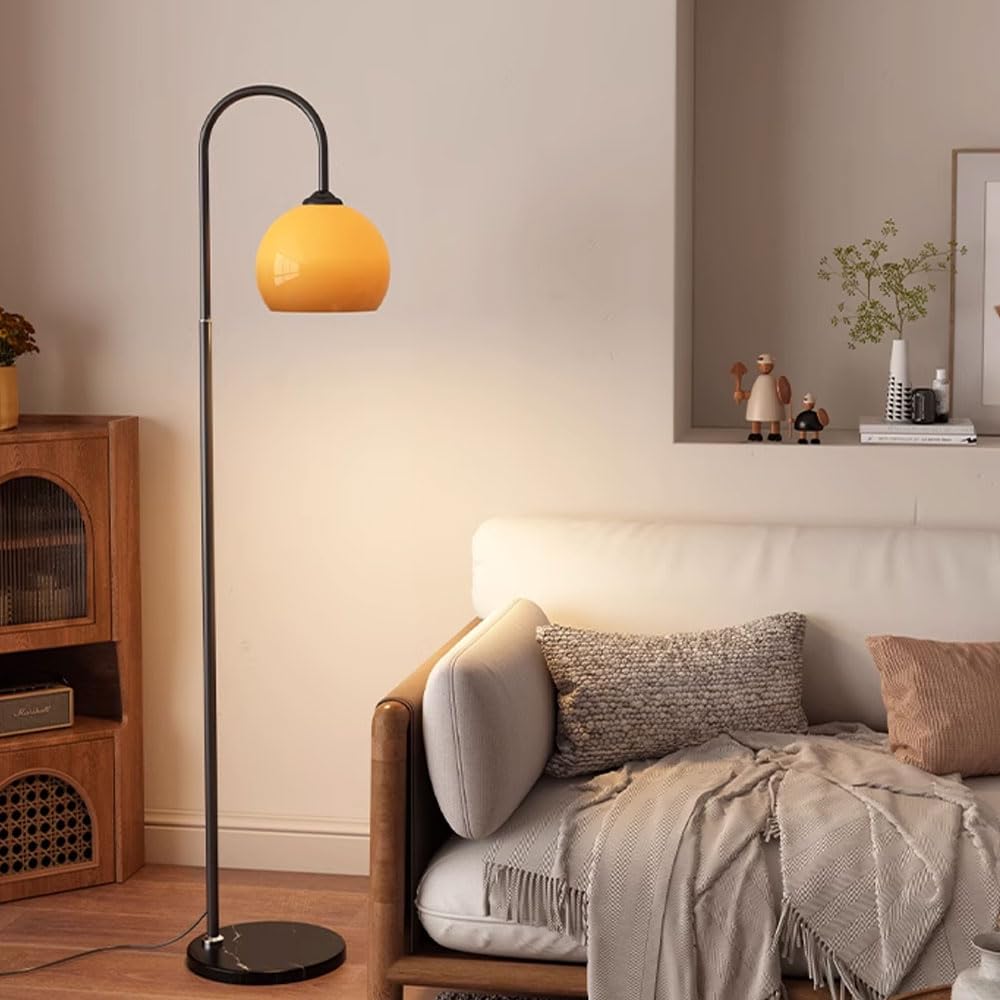 Lámparas de pie para esquina con pantalla de vidrio naranja ideal para salones modernos