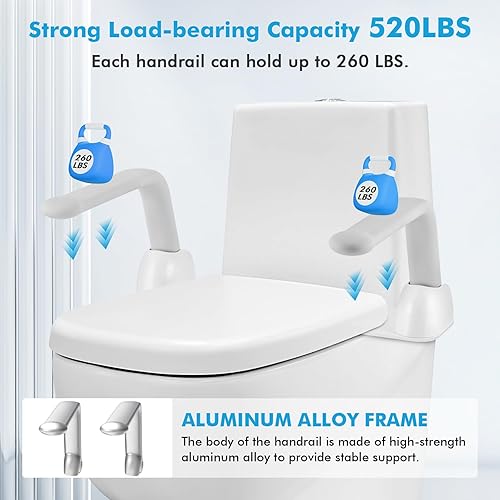 Miniatura 2 de YUCHENGTECH Rieles de seguridad para inodoro para ancianos (520 libras) Rieles de marco de seguridad para inodoro con asas para reposabrazos,