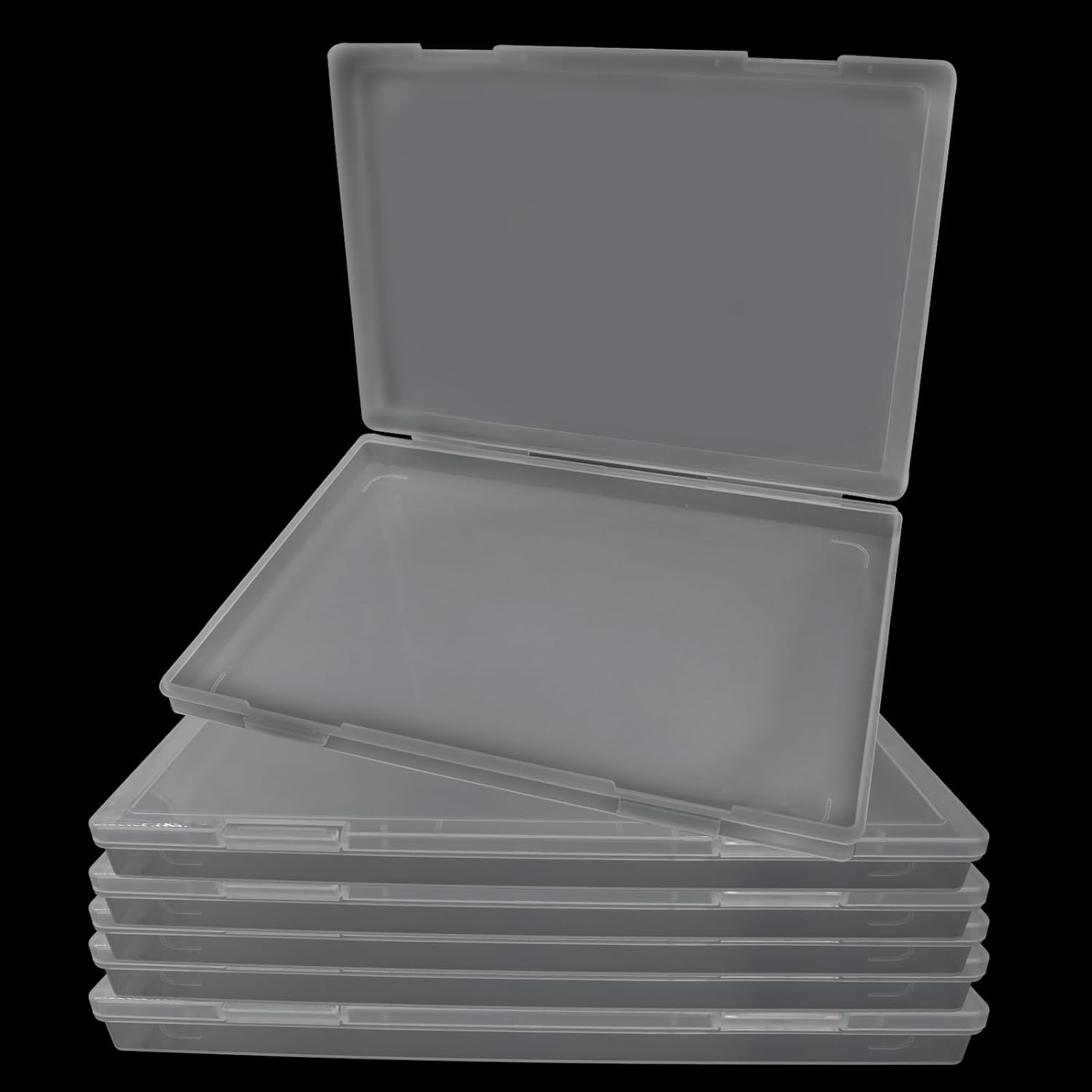 Coufce 6 Pack Clear Plastic Photo Storage Box, 11.5 Inch Large Scrapbook Paper Organizer with Snap-Tight Latch for Photos, Crafts, Office Supplies & Files