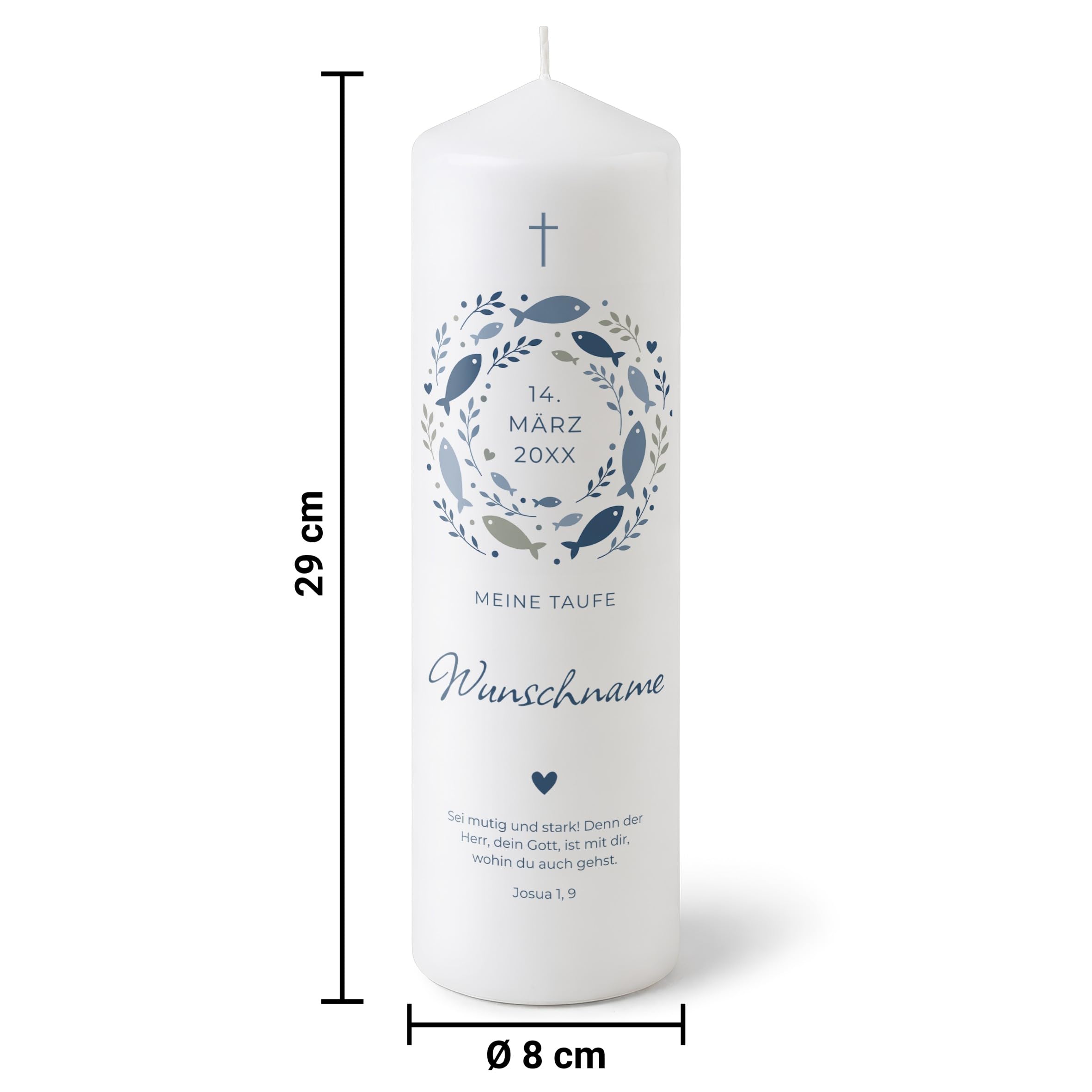 printplanet - Taufkerze "Fische Blau" - Personalisiert mit Name und Datum - Kerze Taufe Geschenk