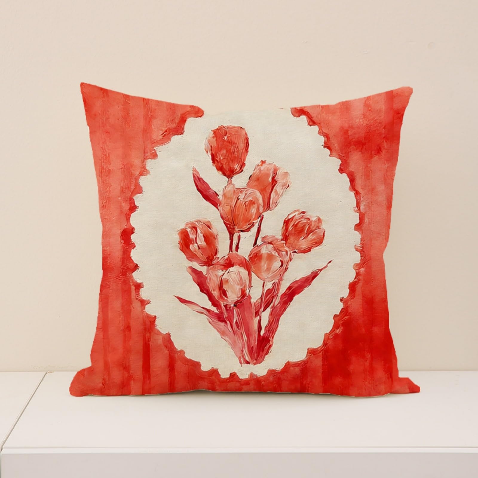 Cushion Covers 40cm x 40cm Red Plants Sofa Cushion Cover Linen with Invisible Zippers,Throw Pillow Covers for Bedroom Home Decor