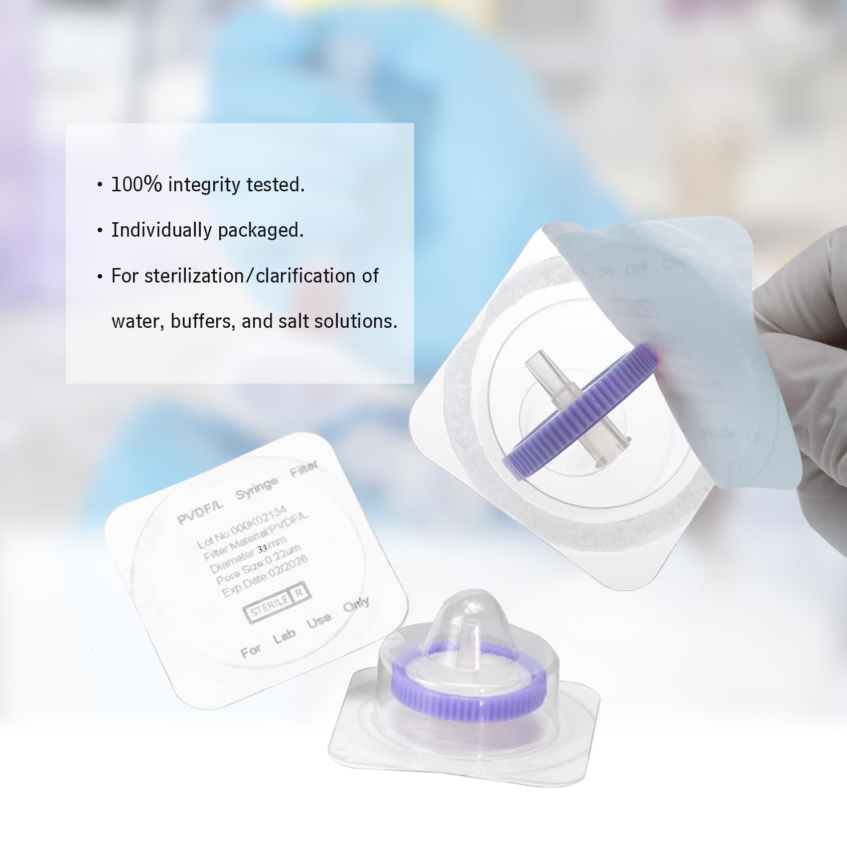 20 Pièces Filtres à Seringue à Membrane Hydrophile PVDF Stérile de 25 mm de Diamètre et 0,22um de Pores, Filtres à Aiguille pour HPLC et GC, Filtration de Laboratoire à Haute Productivité