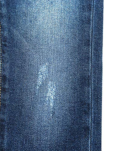 Kidscool Space Kids pernas viradas para cima faixa elástica interna macia lavada jeans slim, Azul, 9