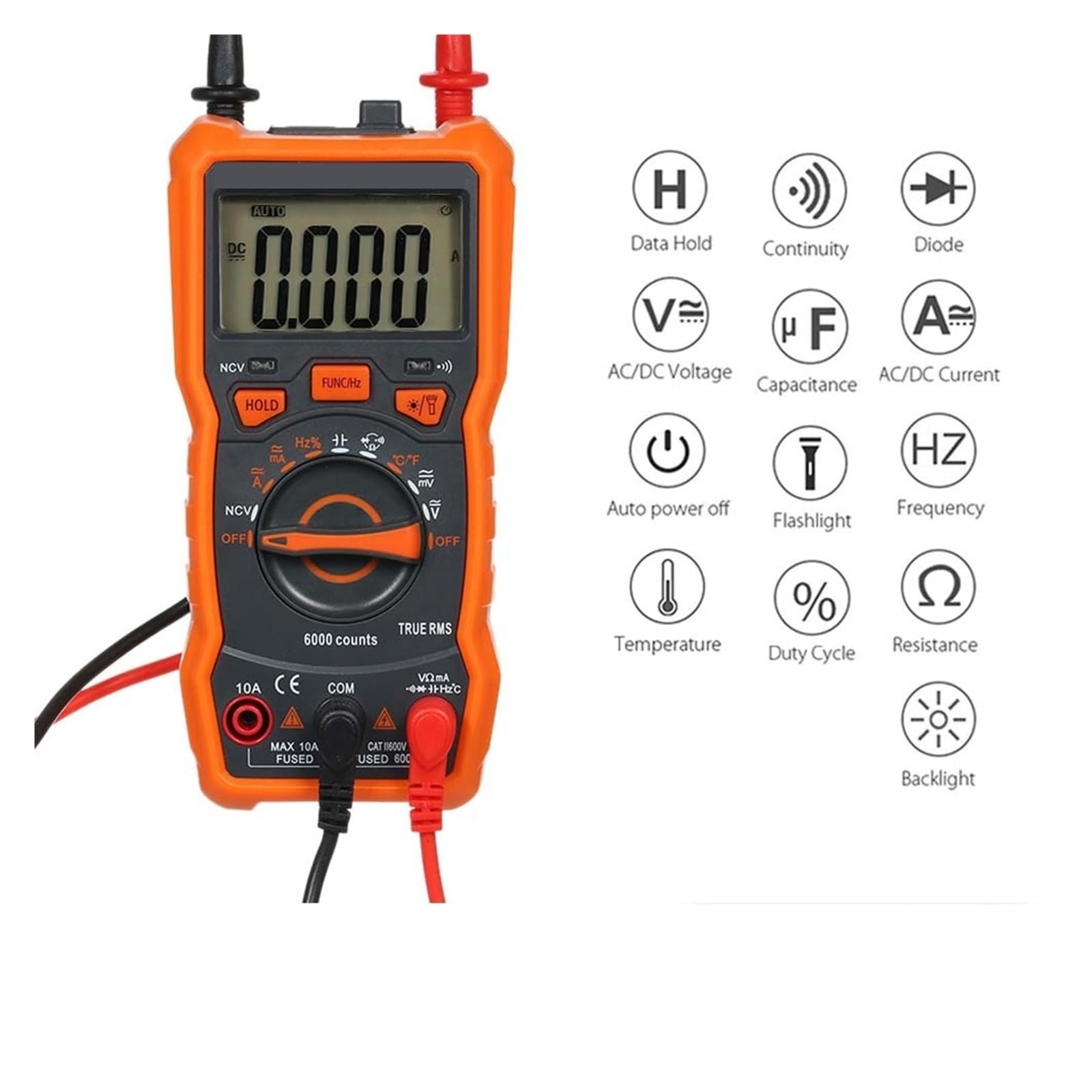 Tester Multimetru Multimetr Multimetro Tester Multimetr Cyfrowy 6000 Zlicza Automatyczny Zakres Pomiaru Temperatury Napięcia AC/DC Precyzja Bezpieczny(404B)