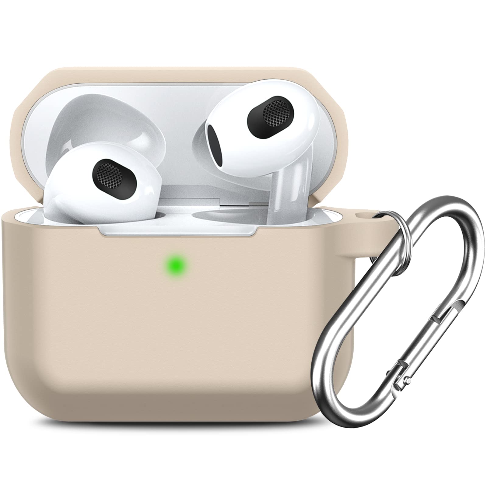 Doboli Compatible with AirPods 3 Case Cover for Airpods 3rd Generation Charging Case 2021 Silicone Protective Accessories Skin with Keychain （Front LED Visible） Square Khaki