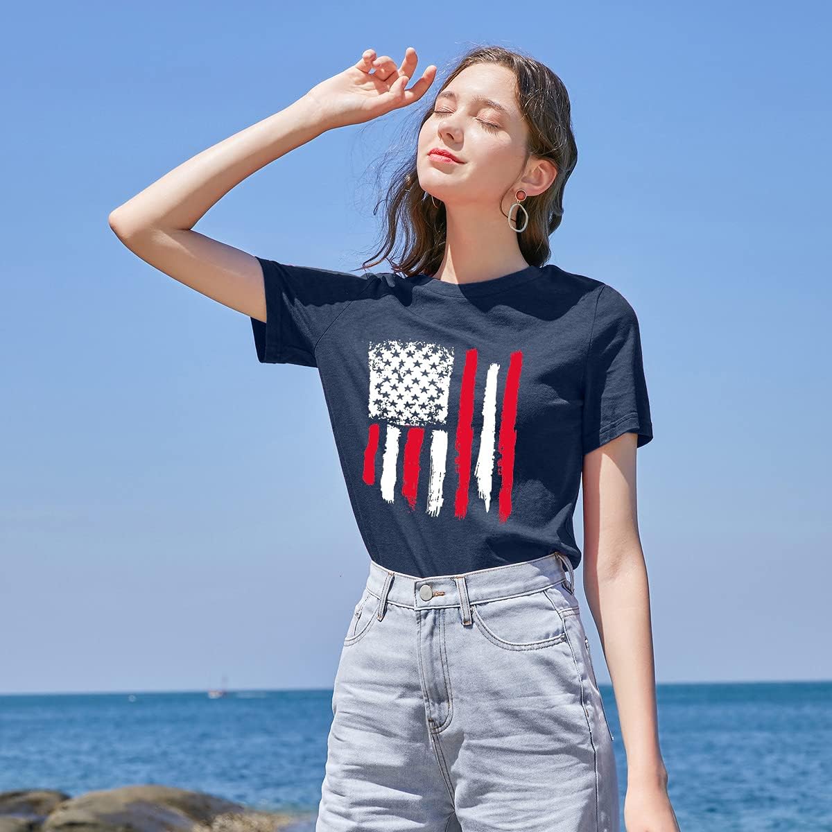 Patriotic American Flag Shirt for Women