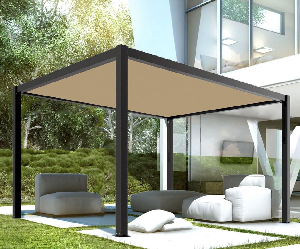 Coarbor 9'x10' Straight Edge Sun Shade Sail Rectangle Canopy Cover Grommets Placed All Edges for Outdoor Pergola Patio Yard Deck Gazebo-Sand