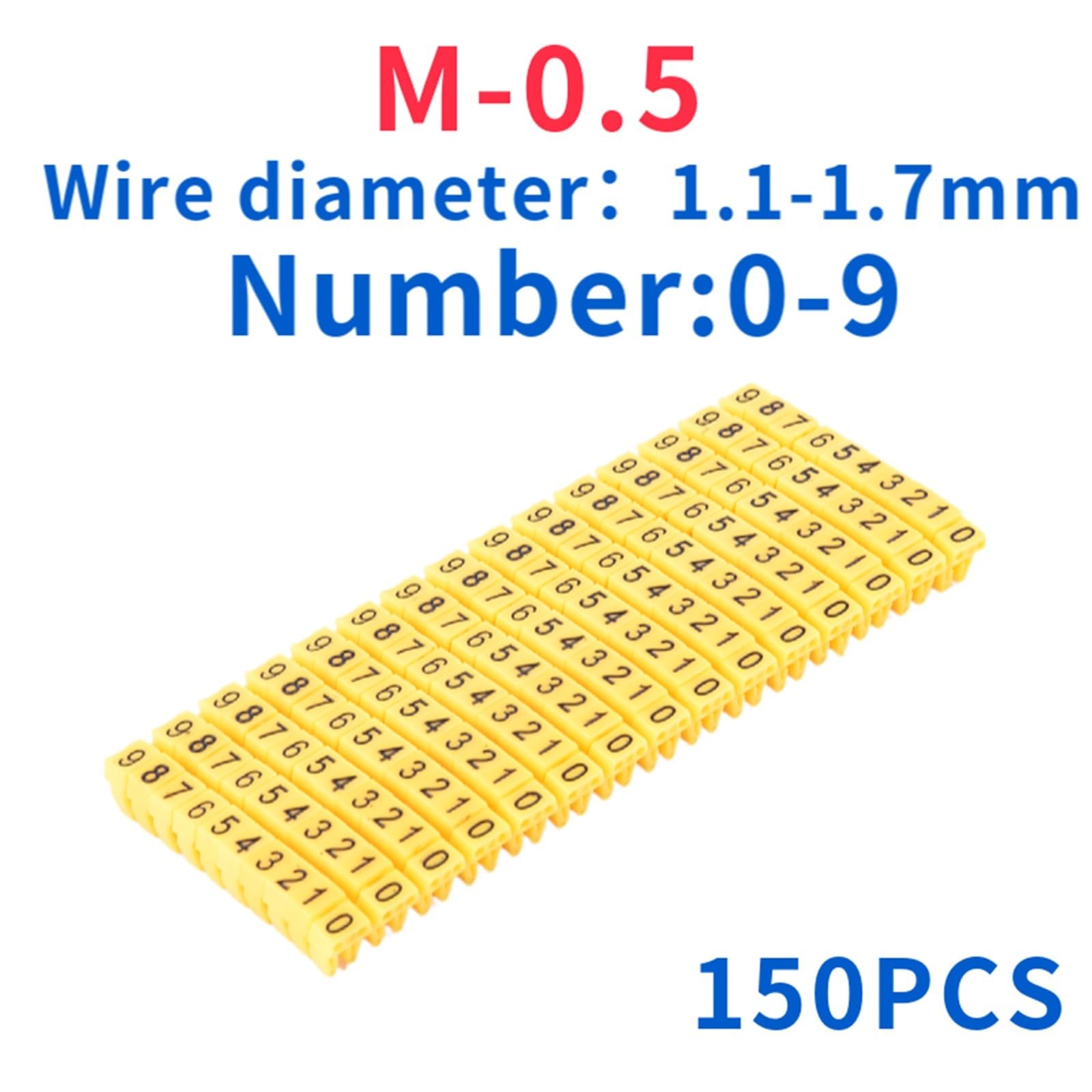 Etykietowanie kabli, 100/150 szt. Oznaczników kablowych Kolorowe znaczniki typu C Etykieta z numerem znacznika dla sieci przewodowej 2–10 mm(Yellow M 0.5(0.5mm))