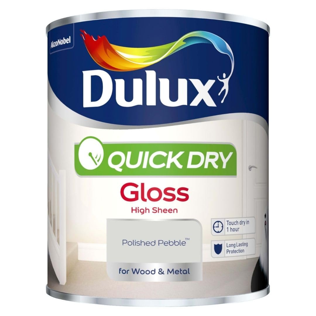 Polished Pebble Quick Dry Gloss Paint 750ml | Interior Wood and Metal Paint | High Shine Durable Finish | Fast Drying Trim Paint for Doors Skirting Boards Radiators and Furniture
