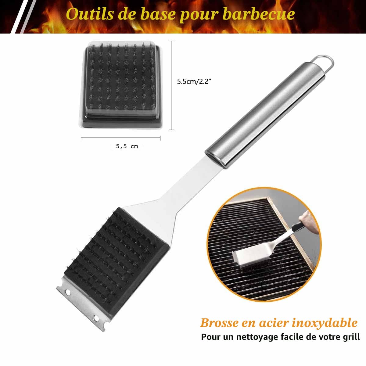 Lot de 3 Ustensiles de Barbecue en Acier Inoxydable avec Sac de Transport, Spatule, Pince et Fourchette