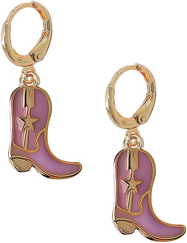 Enamel Western Cowgirl Boot Earrings Cowgboy Dangle Drop earrings