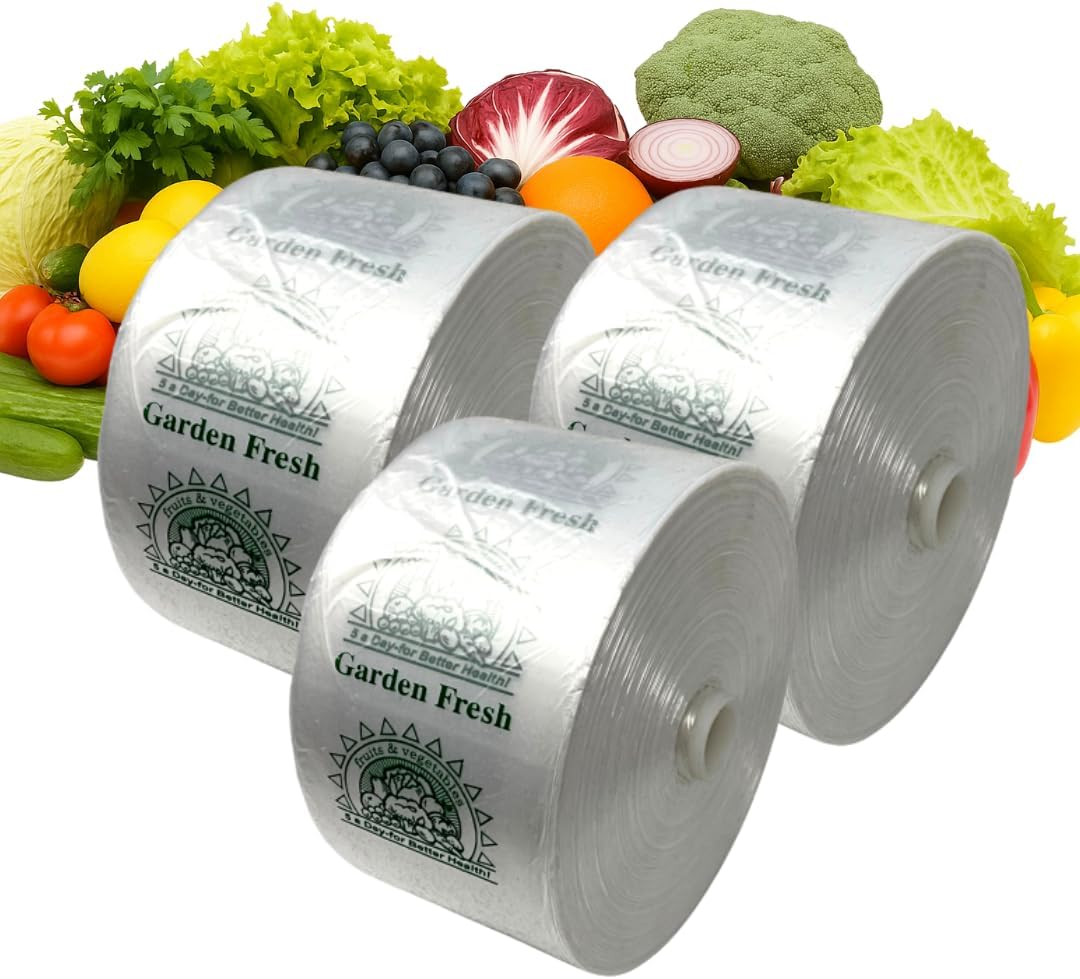 ASSUREPAK Narrow Profile Produce Roll Bags - 15"X20" - 2250 Bags/3 Rolls - 8 microns - Clear