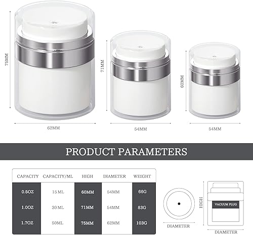 Miniatura 2 de Botella de vacío para frascos de crema, dispensador de loción cosmético sin aire con bomba - Contenedores de viaje para cremas, geles y lociones, a