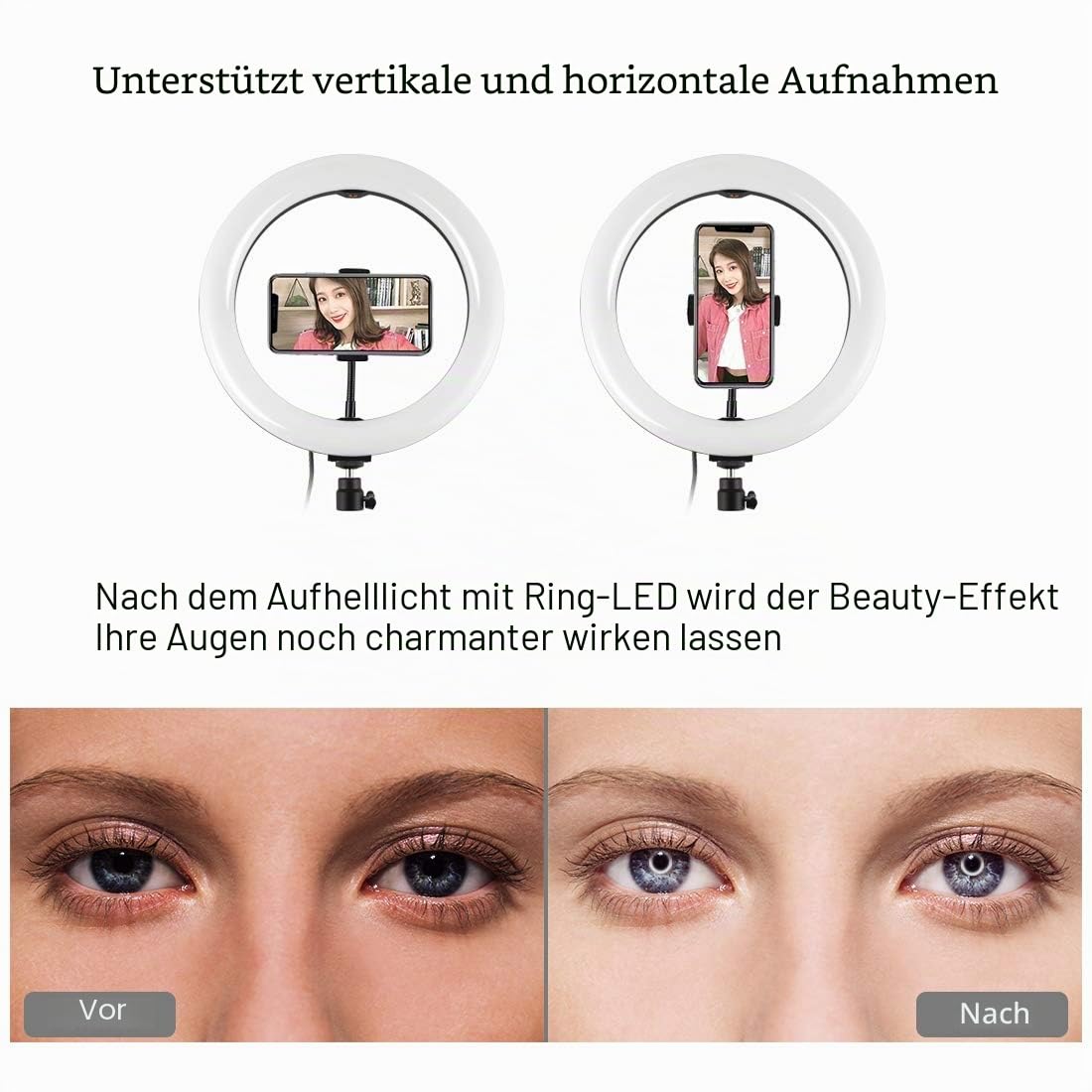 APP Life Ring Light für Selfies 10 Zoll - dreieckige Halterung - 3 Beleuchtungsmodi mit 10 Helligkeiten, Make-up, Fotografie, YouTube, TikTok, Video Selfie