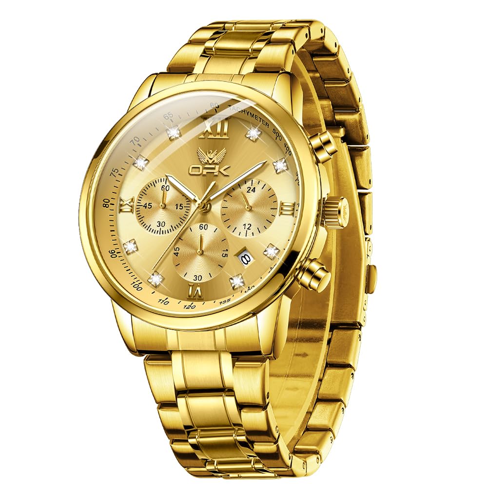 opk Watch for Men Gold Black Blue Diamond Business Large Analog Quartz Stainless Steel Day Date Waterproof Luminous Casual Wrist Watches-picture-36