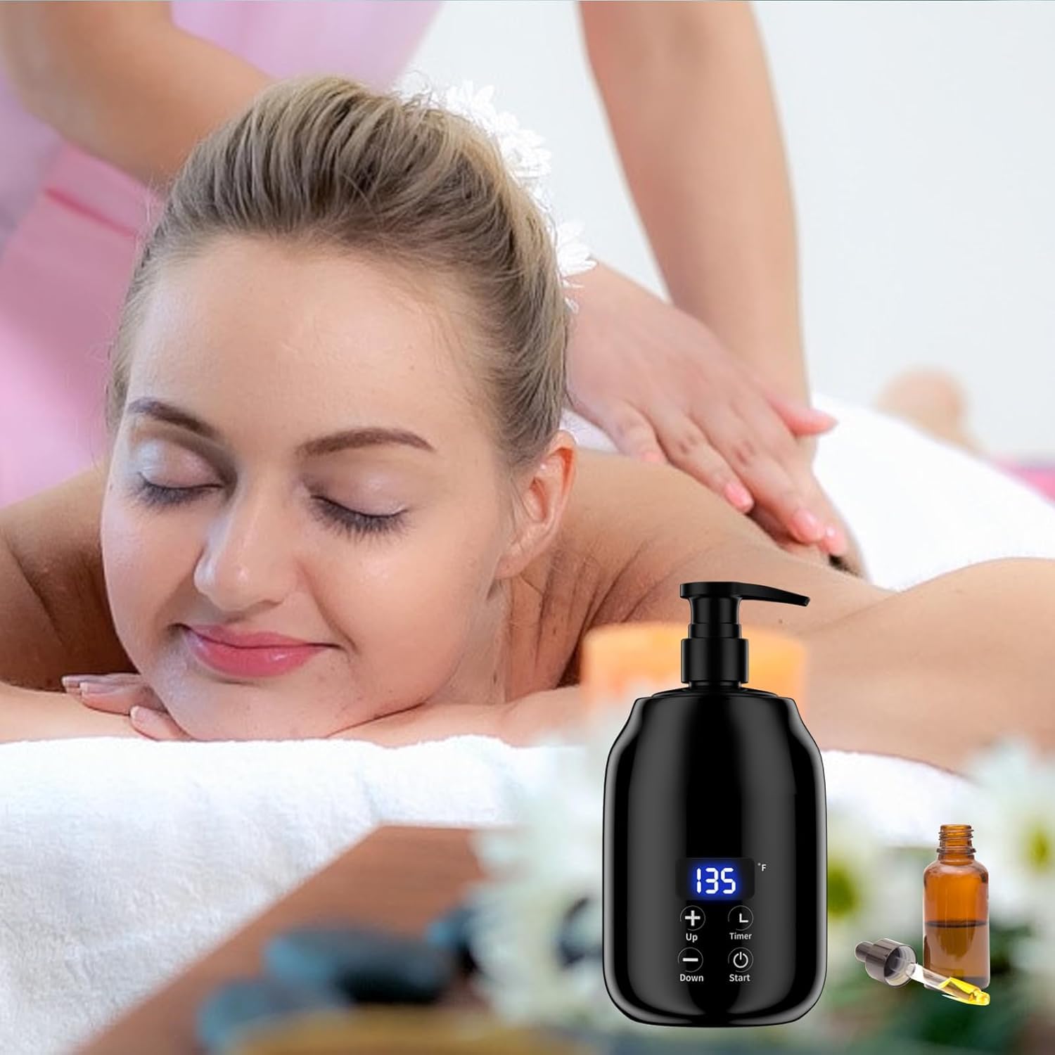 Scaldaolio per Massaggio per Olio da Massaggio Spa Dispenser da 2 Bottiglie e Scaldalozione Scaldabiberon per gel Scaldabiberon per Salone Scaldabiberon per olio da massaggio (Nero)
