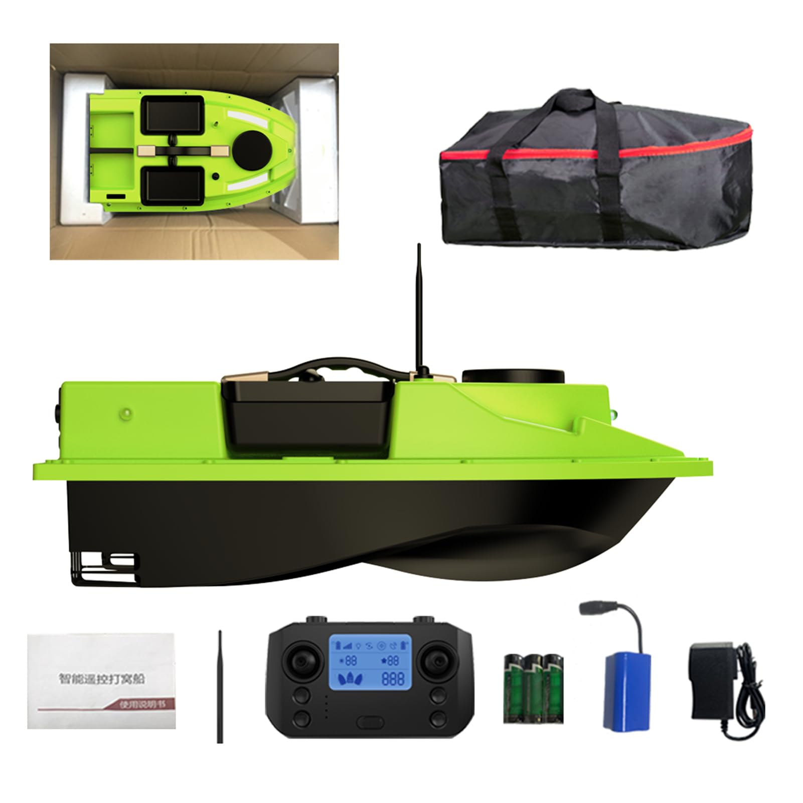 Kavolet Barco de Cebo de Pesca con Control Remoto, Carga 2KG, 500M, con Puntos Piloto GPS para una Experiencia Pesca Suave, Color Negro (12000mAh)