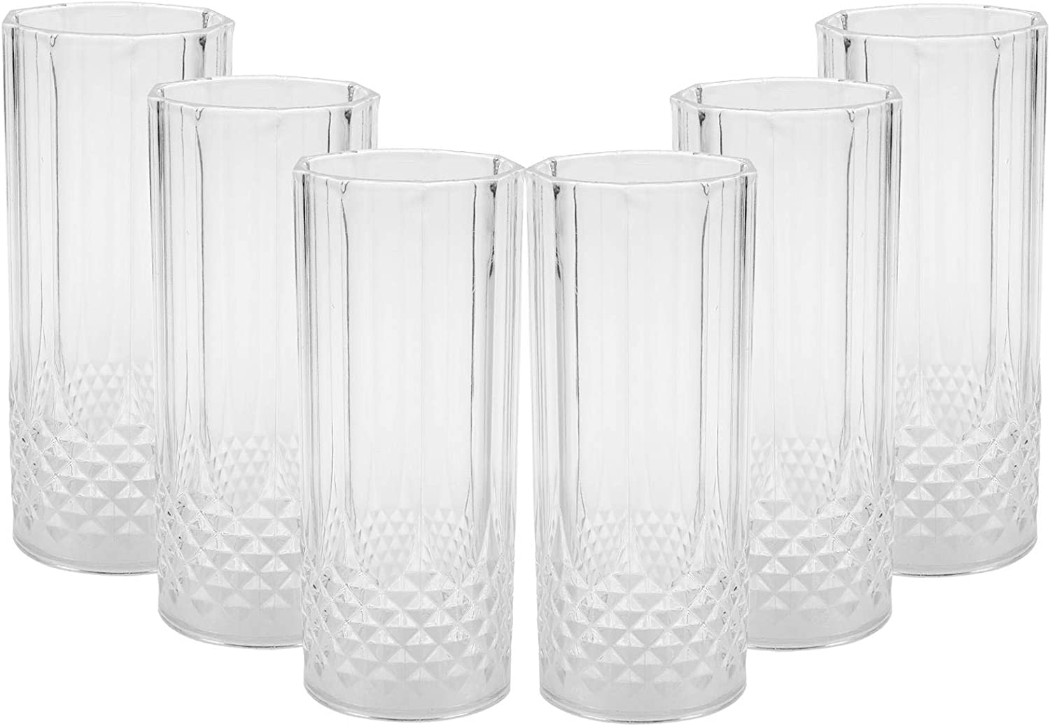 Albert Austin 6 Pack Crystal Effect Highball Glasses for Wine Gin Cocktails Juice Water Elegant Plastic Tall Drinking Glasses Reusable Tumbler for Home Restaurant Garden Parties Picnics BBQ Camping